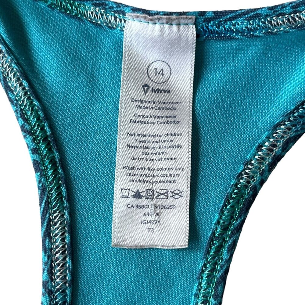 Ivivva Lululemon Girls Tank 14 Aqua Green Geo Print Racerback Top Seamless Logo - Picture 4 of 9